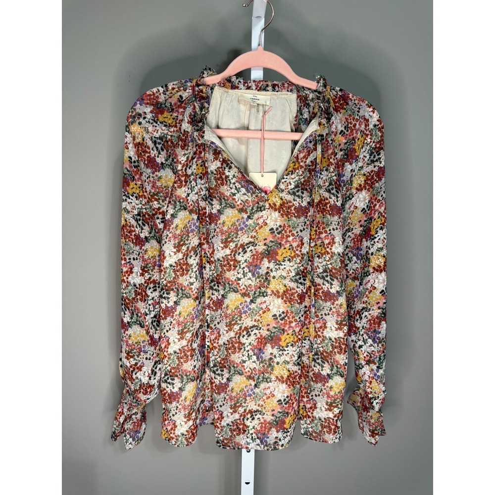 Entro Floral Abstract Dot Print Peasant Blouse Top NWT Small - Picture 2 of 9